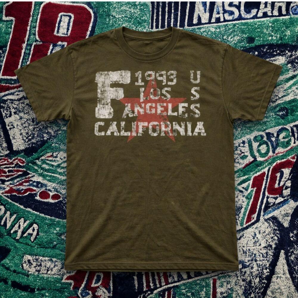 Y2K Distressed Los Angeles California Star Graphic Tee Military Green Unisex